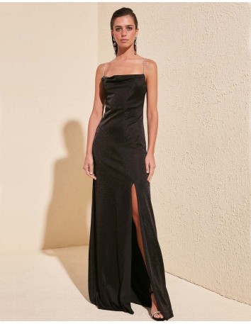 Long gown in black with jewelled straps Lauren Lynn London - 5