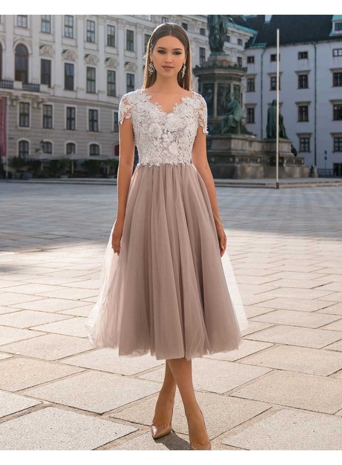 Cocktail Dress with tulle skirt and lace bodice EMABRIDE - 1