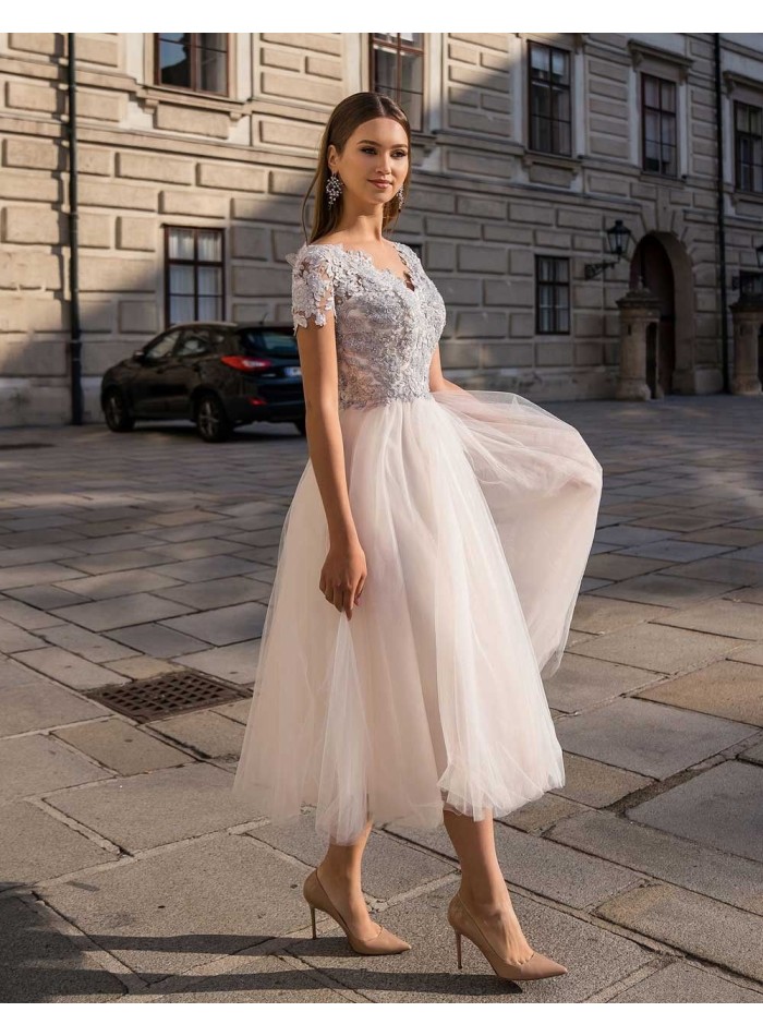 Vestido de Cóctel con falda de tul y cuerpo de encaje EMABRIDE - 1