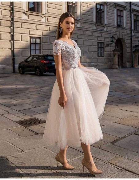 Cocktail Dress with tulle skirt and lace bodice EMABRIDE - 3 