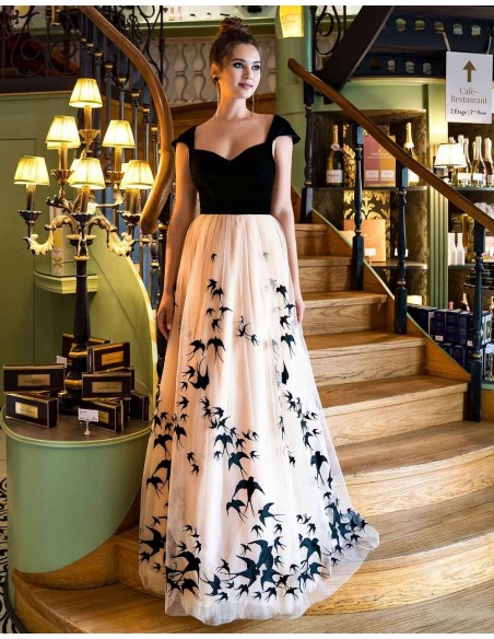 Long gown with embroidered birds skirt EMABRIDE - 1 