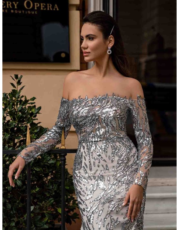 Robe longue fantaisie avec encolure bateau 2