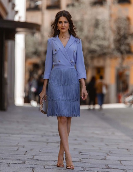 Short dress with fringed skirt and blazer style body Short dress with fringed skirt and blazer style body