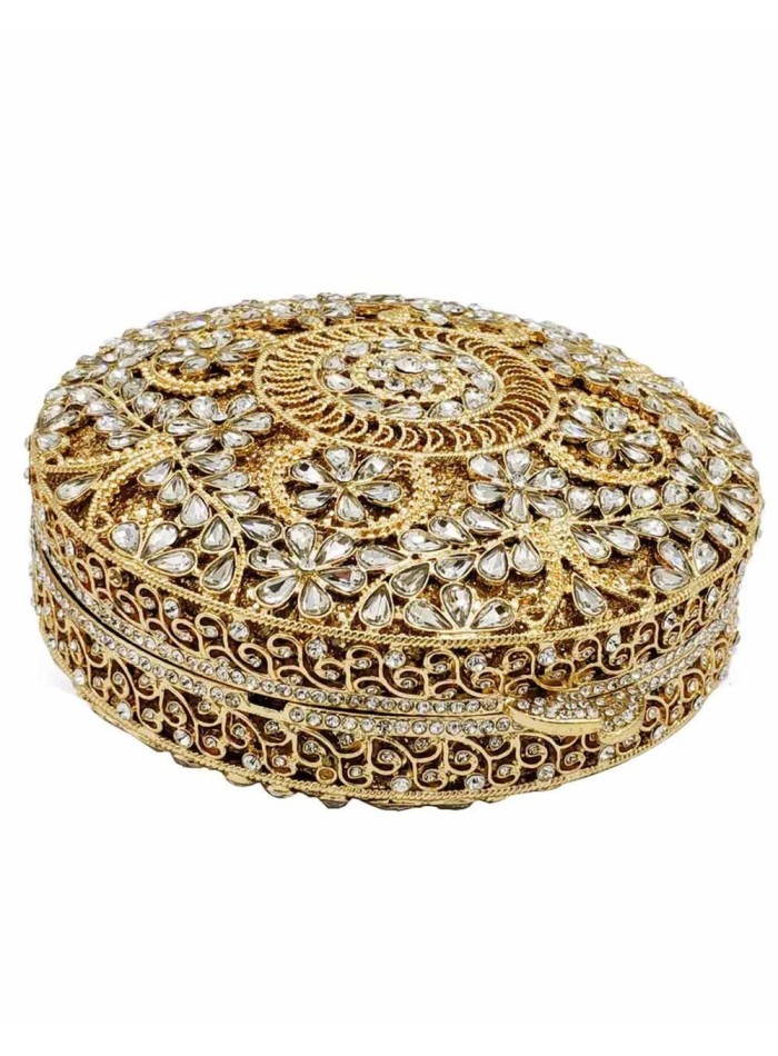 Jewel handbag with small metal and Swarovski circular flowers Lauren Lynn London Accessories - 6