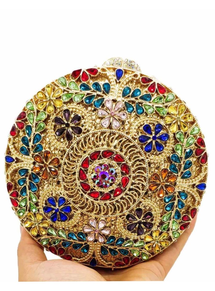 Bolso de mano joya con pequeñas flores de metal y Swarovski circular Lauren Lynn London Accessories - 1 