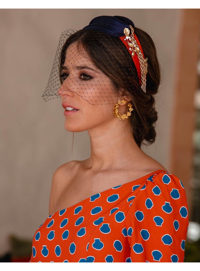 Blue and red silk sinamai tiara - INVITADA PERFECTA Carmen Fernández Complementos - 2