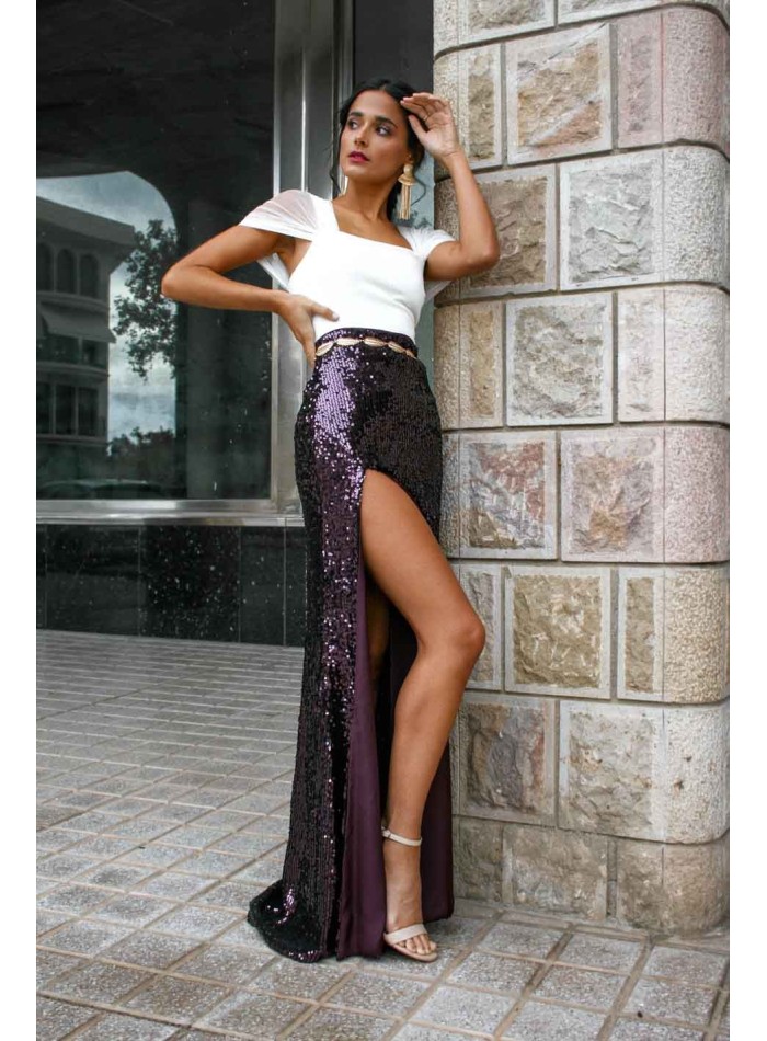 Long party skirt with paillettes and side slit Mabel Galindo - 3