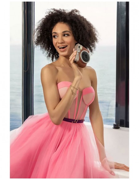 Gum pink midi dress made in tulle with heart neckline Oksana Mukha - 2  Gum pink midi dress made in tulle with heart neckline Oksana Mukha - 2