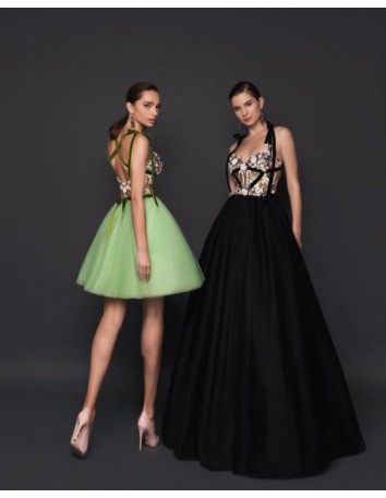 Strapless evening dress with puffed skirt and sequined bodice from Silviamo - 1