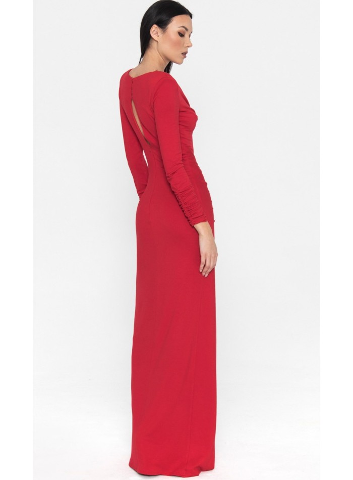 Red party dress with side slit