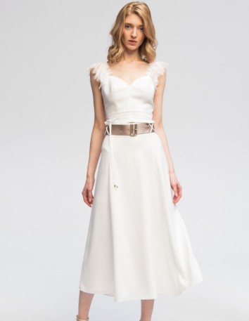 White flowing midi skirt with belt