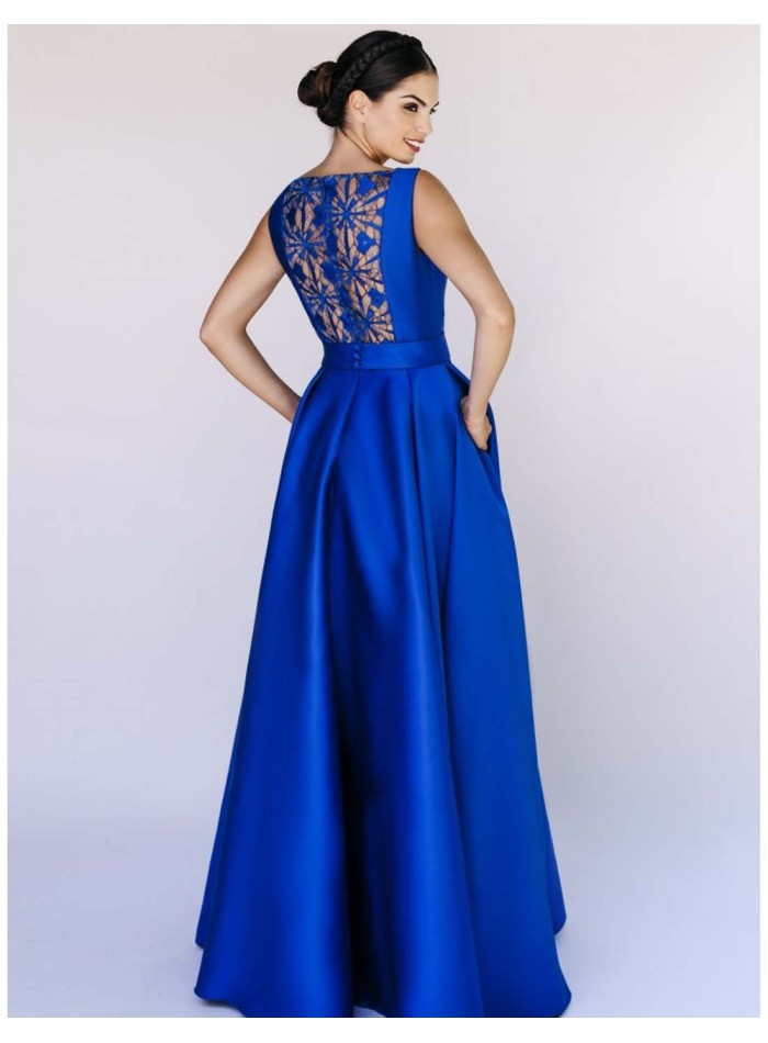 Vestido de fiesta largo mikado con espalda de encaje