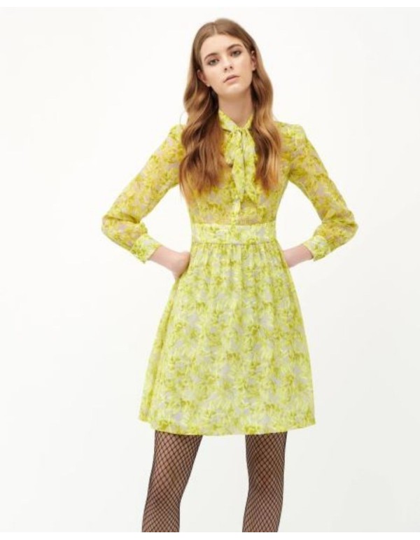 Pistachio green chiffon cocktail dress with bow detail from Cyrana Furs - 2