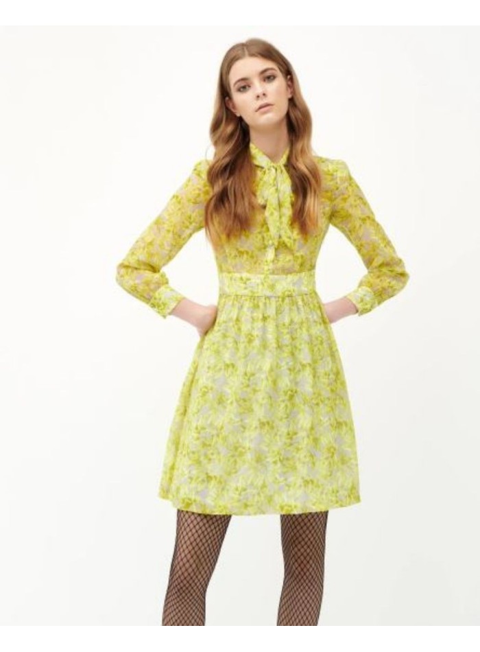 Pistachio green chiffon cocktail dress with bow detail from Cyrana Furs - 2