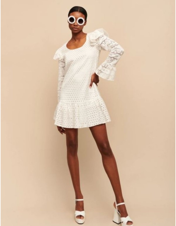 White romantic style cocktail dress with English embroidery from Cyrana Furs