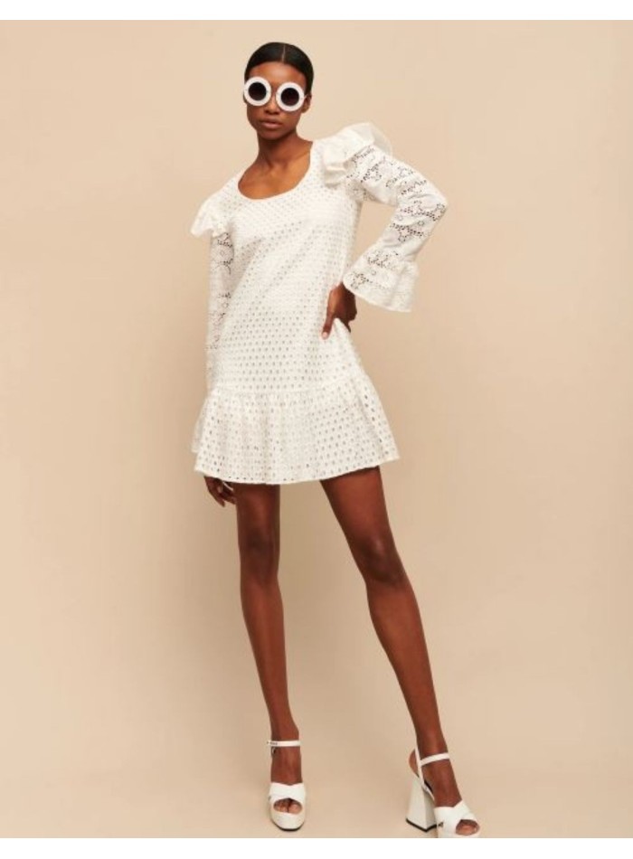 White romantic style cocktail dress with English embroidery from Cyrana Furs