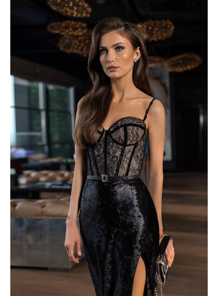 Strapless Lace Corset Ruffle Maxi Dress Black - Luxe Maxi Dresses and Luxe  Party Dresses