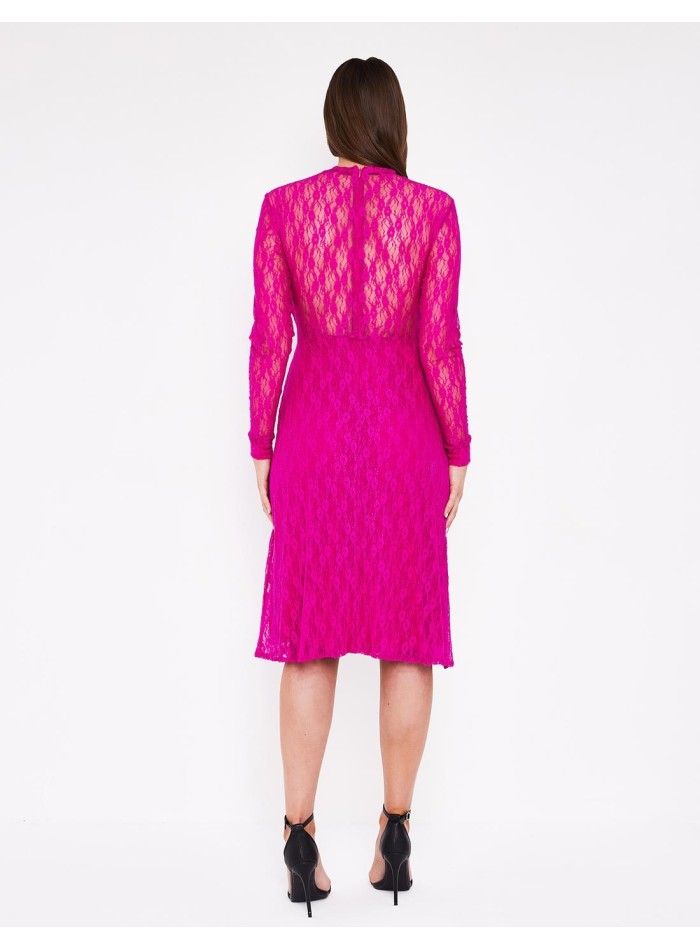 Fuchsia lace cocktail dress with long sleeves Cocoove - 3
