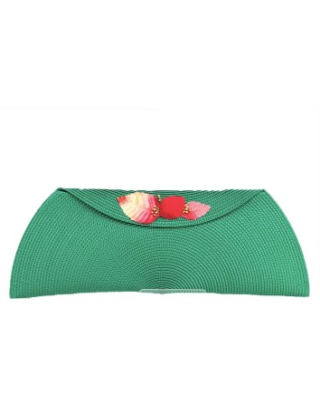 Rectangular raffia clutch with floral brooch with seeds D'nue For Ladies - 2 