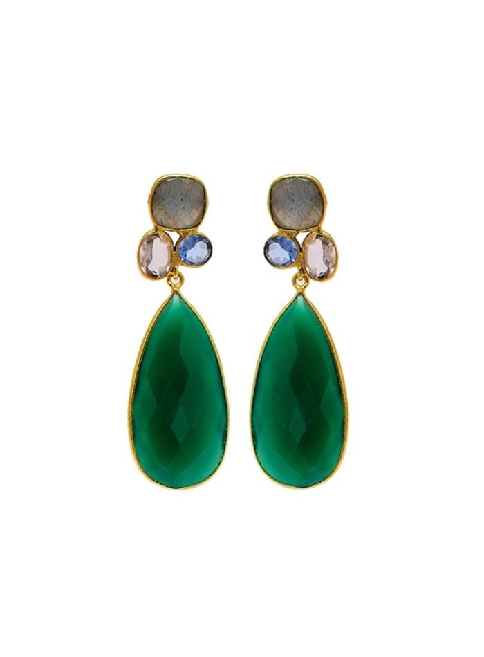 Emerald green teardrop-shaped party earrings
