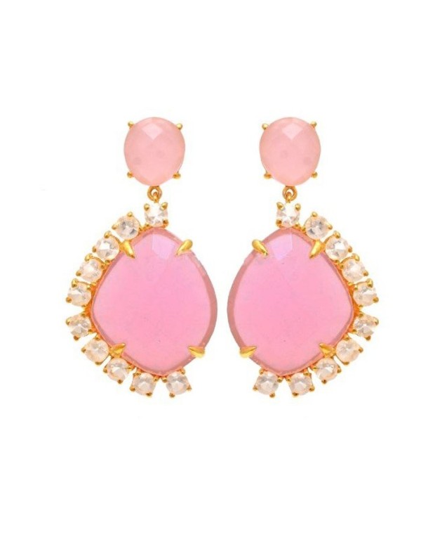 Pendientes mujer cuarzo y piedra lunar rosas Welowe - 1