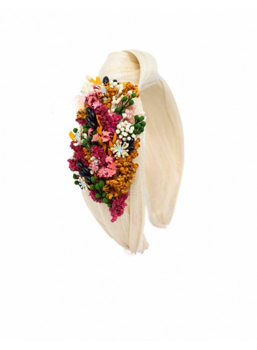 Beige natural flower headband - White Cala by Lilian - 1 