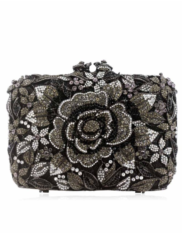 Bolso de fiesta joya con rosa de cristal Lauren Lynn London Accessories - 1  2