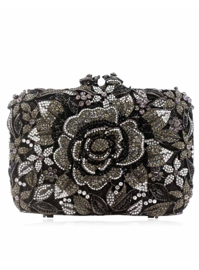 Jeweled clutch bag with crystal rose Lauren Lynn London Accessories - 1 