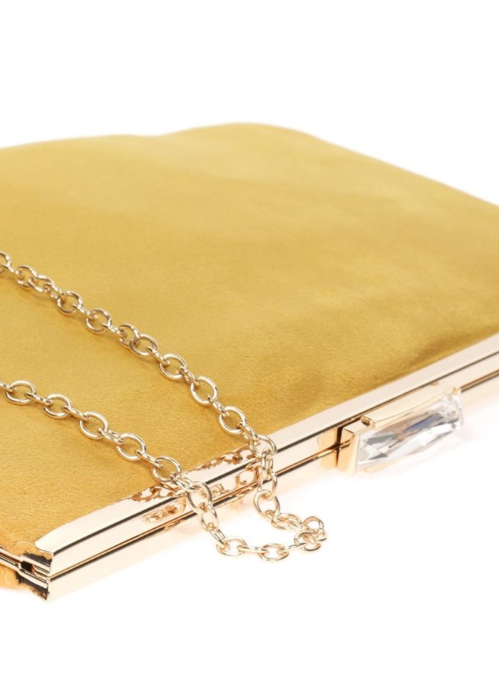 Rhinestone Ring Handle Suedette Box Clutch Bag