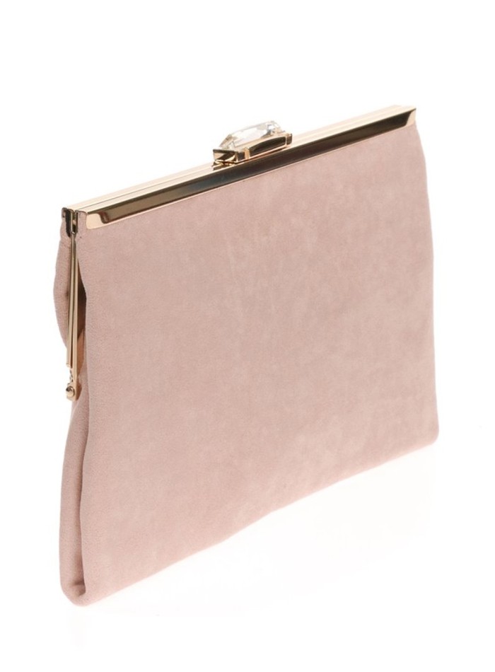 Pale pink hotsell suede clutch bag