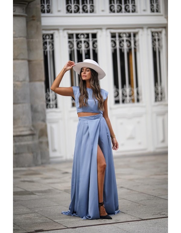 Long blue party skirt with side slit by Maui