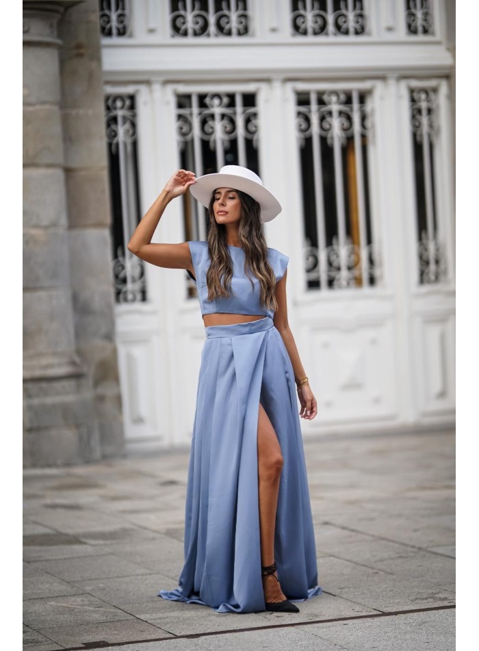 Long blue party skirt with side slit by Maui