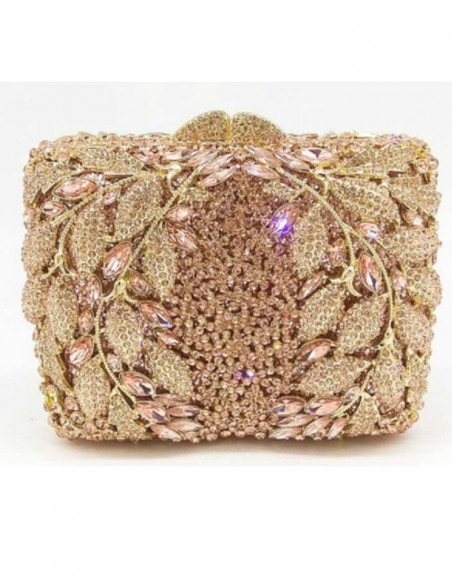 Bolso joya de pedrería y cristal con diseño de hojas-4