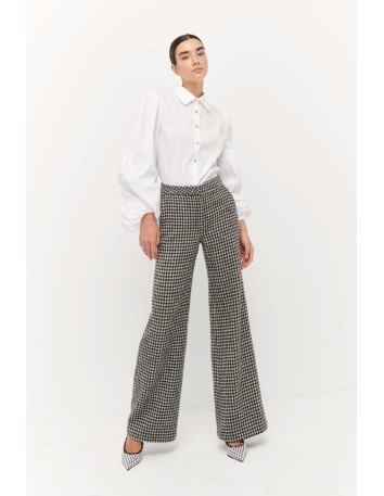 Flare trousers made of woollen houndstooth fabric