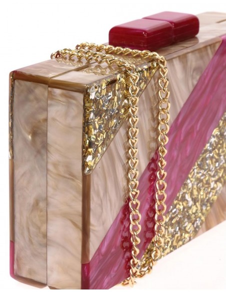 Bolso de fiesta nacarado tricolor fucsia, oro y beige | INVITADISIMA  Categoria Colores MULTICOLORES Colores Multicolor