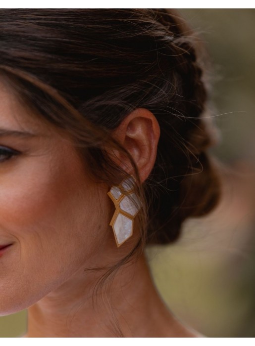 Pendientes plateados geométricos con piedras planas - Invitada Perfecta Acus complementos - 3