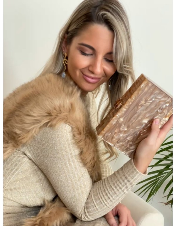 Bolso de fiesta nacarado rectangular dorado