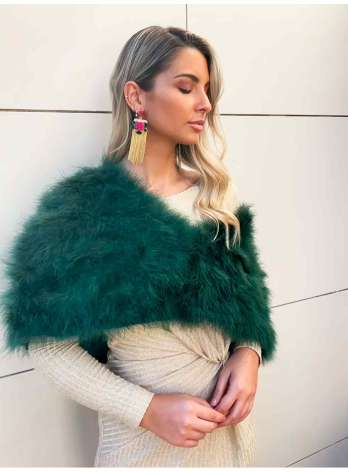 Cape-Fur collar made of natural ostrich plumage in green Lauren Lynn London Accessories - 1 