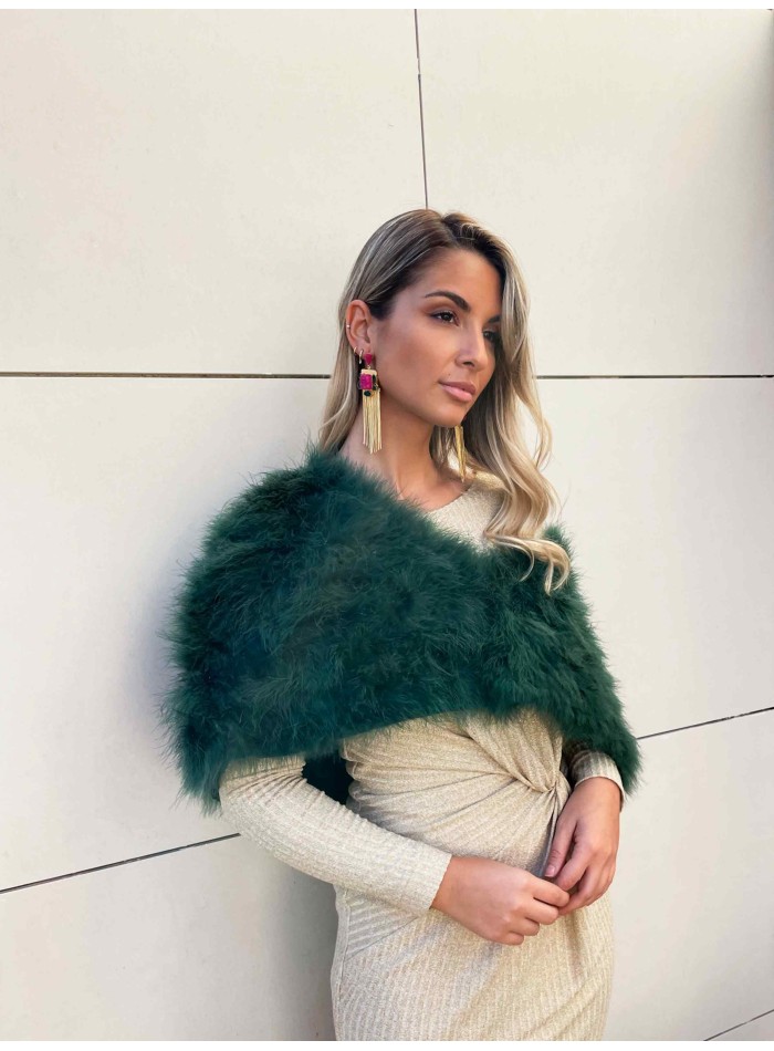 Cape-Fur collar made of natural ostrich plumage in green Lauren Lynn London Accessories - 4 