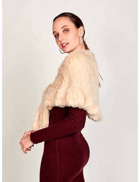 Rabbit fur wrap with beige