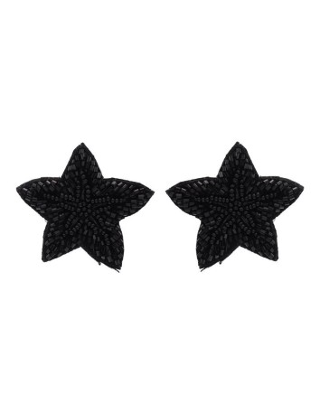 Star shaped party earrings with beads in black colour