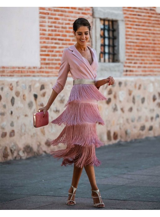 Vestido de cóctel con falda de flecos - INVITADA PERFECTA Nuribel - 4