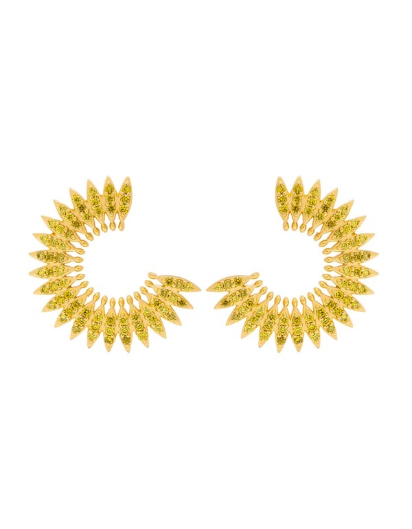 Gold plated party earrings with green zirconias