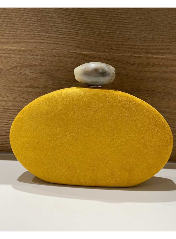 Oval suede clutch bag with marbled effect closing- INVITADA PERFECTA