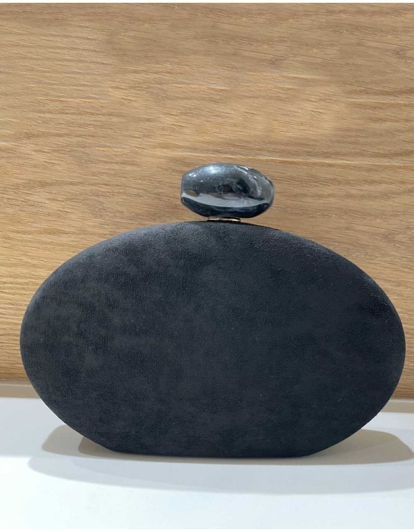Oval suede clutch bag with marbled effect closing- INVITADA PERFECTA 2
