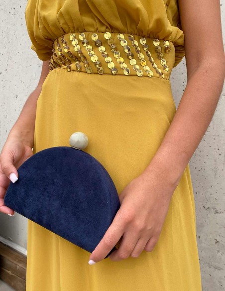 Bolso de fiesta ovalado de ante con cierre efecto marmolado de color azul para invitada Bolso de fiesta ovalado de ante con cierre efecto marmolado de color azul para invitada