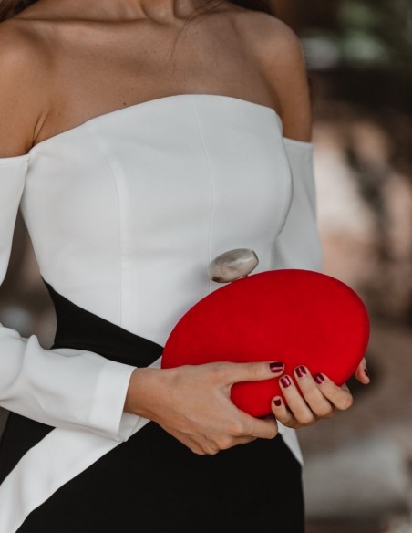 Oval suede clutch bag with marbled effect closing- INVITADA PERFECTA