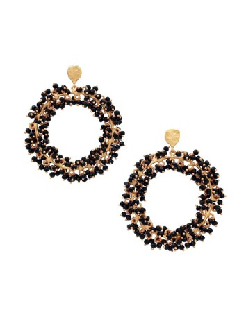 Hoop earrings with mini stones in black colour