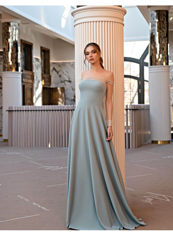 Long party dress with an illusion neckline