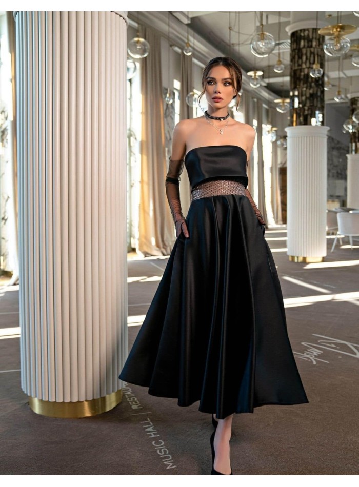 Vestido de fiesta palabra de honor con cinturilla de pedrería EMABRIDE - 1